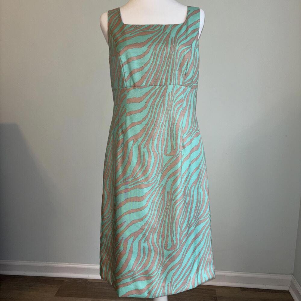 John Meyer Women's Sleeveless Sheath Dress Size 6 Aqua Zebra Print New With Tag